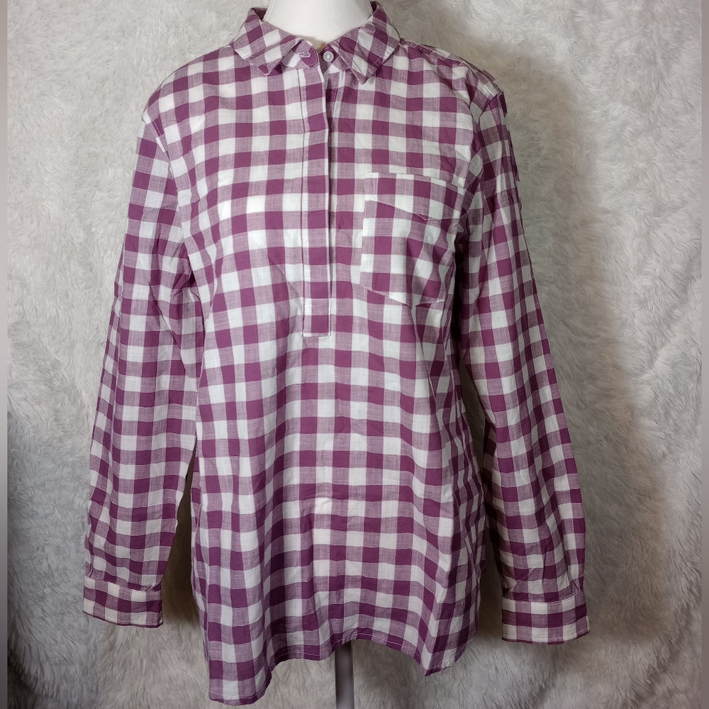 Goodthreads Purple and White Gingham Long Sleeve Popover Size Medium